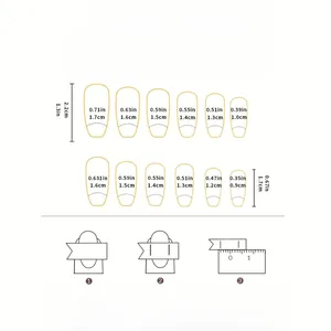 Guide des tailles détaillé pour faux ongles dégradés roses avec mesures de largeur