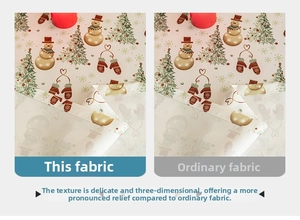 Close-up of high-quality Christmas snowman print fabric with fine three-dimensional texture