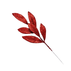 Foglia di pino artificiale rossa glitterata per albero di Natale e decorazioni festive