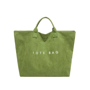 Large grass green faux suede tote bag with letter print for casual commuting style