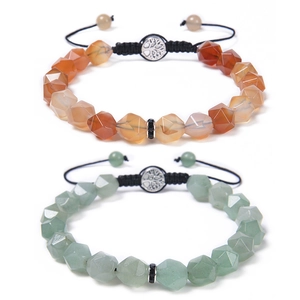 Facettiertes Naturstein Armband Lebensbaum Charm Handgefertigt Verstellbar Yoga Heilung Schmuck Für Damen Herren