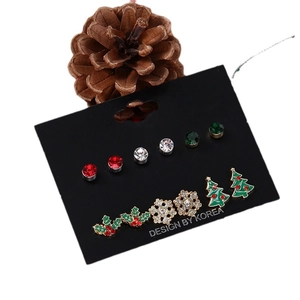 6-pair Christmas stud earrings set featuring reindeer, snowflakes, and festive rhinestones