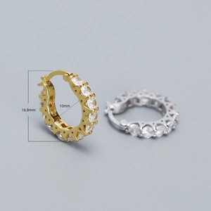 Boucles d'oreilles créoles scintillantes en argent S925 avec zircons en doré et argenté