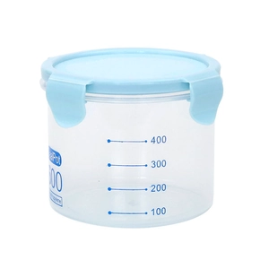 400ml blue sealed pet food storage container with measurement markings for cat food