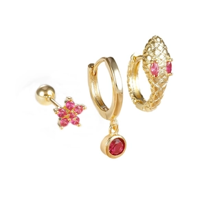 Luxury gold snake hoop earrings set with red zircon stones for women and girls