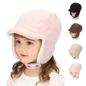 Kids Winter Trapper Hat Corduroy Thermal Bomber Pilot Hat With Faux Fur Lining Ear Flaps Windproof For Boys Girls