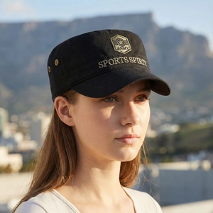 Classic black cotton cadet cap with Army Sports Spirit embroidery for outdoor leisure