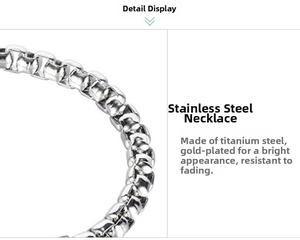 Detailed macro view of the titanium steel box chain necklace with a metallic silver finish