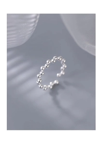 Detailed view of S925 sterling silver beaded open ring with adjustable minimalist geometry