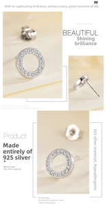 Macro shot of S925 sterling silver hoop earrings featuring sparkling pave-set cubic zirconia