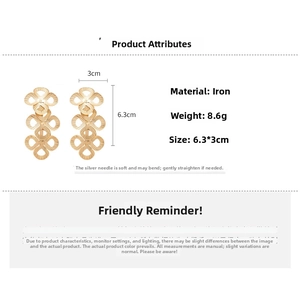 Detailed size chart for golden hollow flower earrings made of iron, 6.3x3cm dimensions