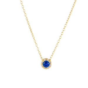 925 silver necklace featuring a round blue gemstone pendant with white zircon accents