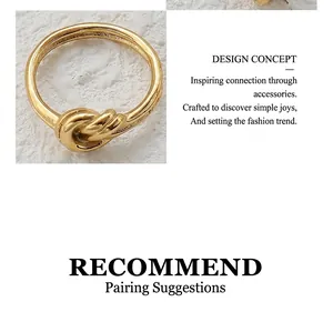 Macro detail of a 18k gold plated stainless steel knotted ring with a polished finish