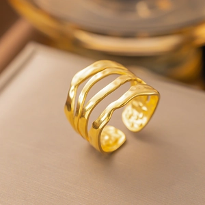 Minimalist gold multi-layer wavy open ring for women crafted in high-quality titanium steel