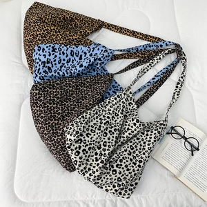 Chic leopard print canvas tote bag in four colors with large capacity and zipper