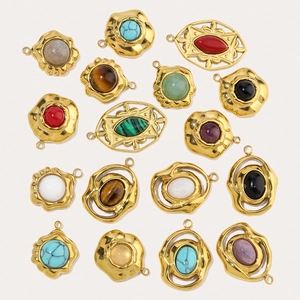 French retro gold titanium steel pendants with turquoise, malachite and onyx stones