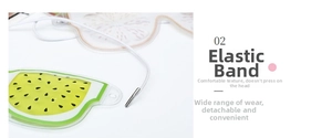 Detail of fruit gel eye mask showing kiwi pattern and detachable elastic strap