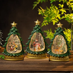 Christmas Tree Snow Globe Music Box With LED Light And Automatic Snowing Resin Glass Desktop Decoration For Holiday