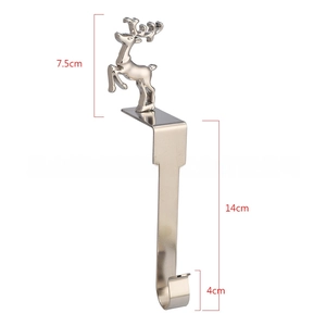 Silver metal Christmas stocking holder for fireplace with reindeer top and 14cm dimensions