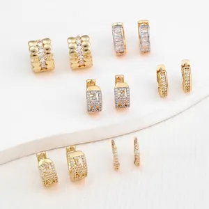 Elegant Copper Rhinestone Hoop Earrings For Women Gold Plated Geometric Hollow Design Exquisite Jewelry Daily Wear Accessory