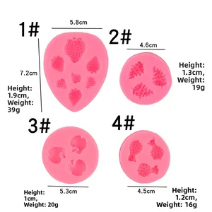 Moules en silicone rose pour fondant fraise et raisin avec dimensions de taille précises