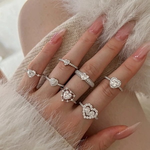 925 Sterling Silver Heart Zirconia Ring For Women Elegant Heart Shaped White Crystal Inlaid Wedding Engagement Fashion Finger Ring