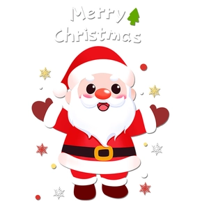 Cartoon Santa Claus static window sticker with Merry Christmas greeting and snowflakes