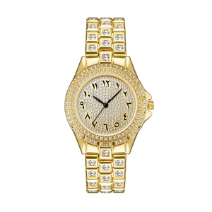 Montre Femme À Quartz De Luxe Entièrement Sertie De Strass Brillante Iced Out Mode Avec Chiffres Arabes Étanche Alliage