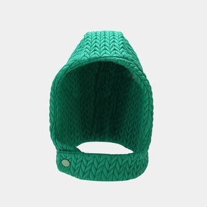 Green quilted aviator balaclava hat with snap button closure for winter warmth