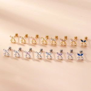Minimalist bow zircon stud earrings set in gold and silver stainless steel finish