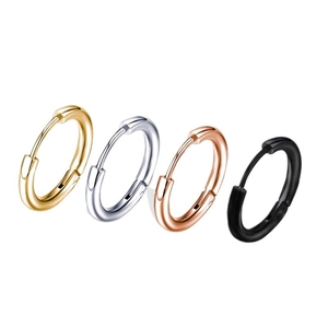 Set of four polished stainless steel huggie earrings in gold silver rose gold and black
