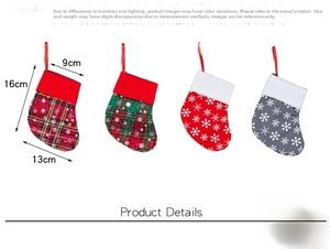 Mini Christmas stocking set 16x13cm in plaid and snowflake patterns for cutlery holders