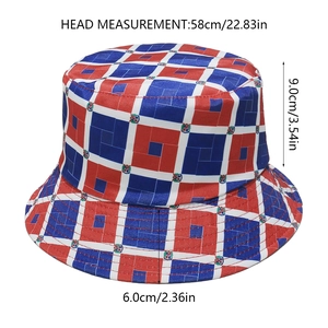 Detailed view of the 58cm head circumference fisherman hat with flag print geometry