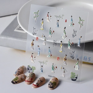 5D Geprägte Nagelkunst Sticker Relief Selbstklebend Wasserdicht DIY Chinesisch Japanisch Stil Blumen Cartoon Damen