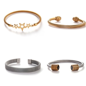 Detailed grid showing four styles of stainless steel mesh and twisted bangles