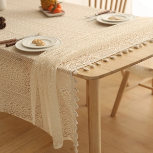 Beige lace crochet table runner with tassels for American Christmas party dining decor