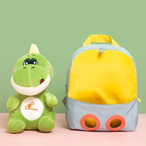 Waterdichte kinderrugzak met afneembare dinosaurus knuffel in geel en blauw