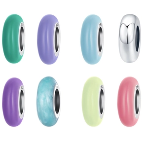 925 Sterling Silver Beads Silicone Spacer Charm Enamel Colorful DIY Bracelet Jewelry Making Accessory