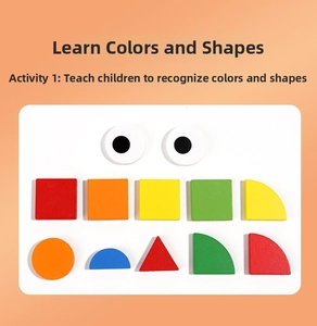 Detailed view of colorful wooden geometric blocks for color and shape recognition