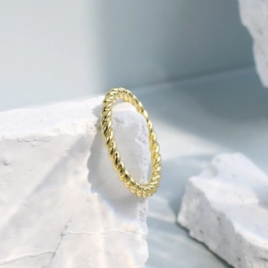 Minimalist twisted rope ring in gold plated brass for a textured stackable look