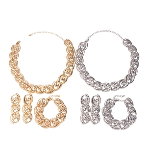 Polished gold and silver Cuban link jewelry sets including necklaces and bracelets
