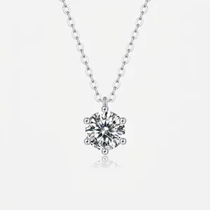 Moissanite Pendant Necklace 925 Sterling Silver Six Prong Solitaire Necklace For Women Round Cut D Color Moissanite Jewelry