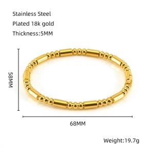 Bamboo style 18K gold plated stainless steel bead bracelet with size and weight specs