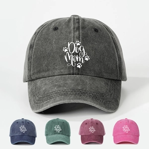 Dog Mom Baseball Cap Washed Polyester Vintage Style Adjustable Sun Hat For Women Pet Lovers