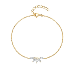 Detailed view of 925 silver bracelet featuring five marquise-cut zircons in a crown setting