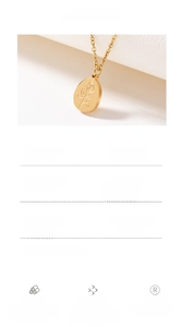 Detail of 316L gold stainless steel rose necklace with sizing parameters and material info