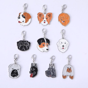 Lot de 10 breloques de races de chiens en émail avec fermoirs mousquetons pour bijoux DIY