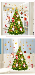 Detailed Christmas tree wall stickers with Santa and stars on office glass partition