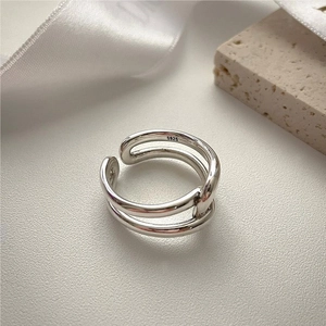 Minimalist S925 sterling silver multi-layer crossover open ring with polished finish