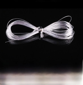 Macro detail of transparent elastic nylon thread with diameter options from 0.2mm to 1.0mm